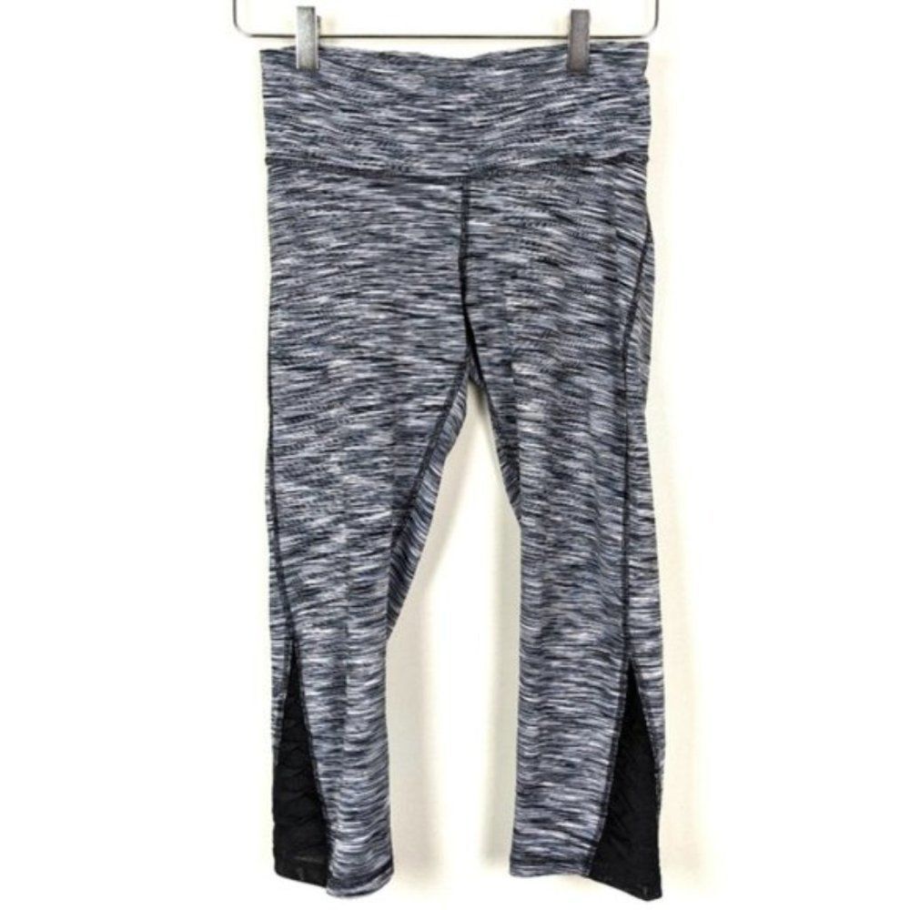Champion Cropped Mesh Leggings Small Back and White